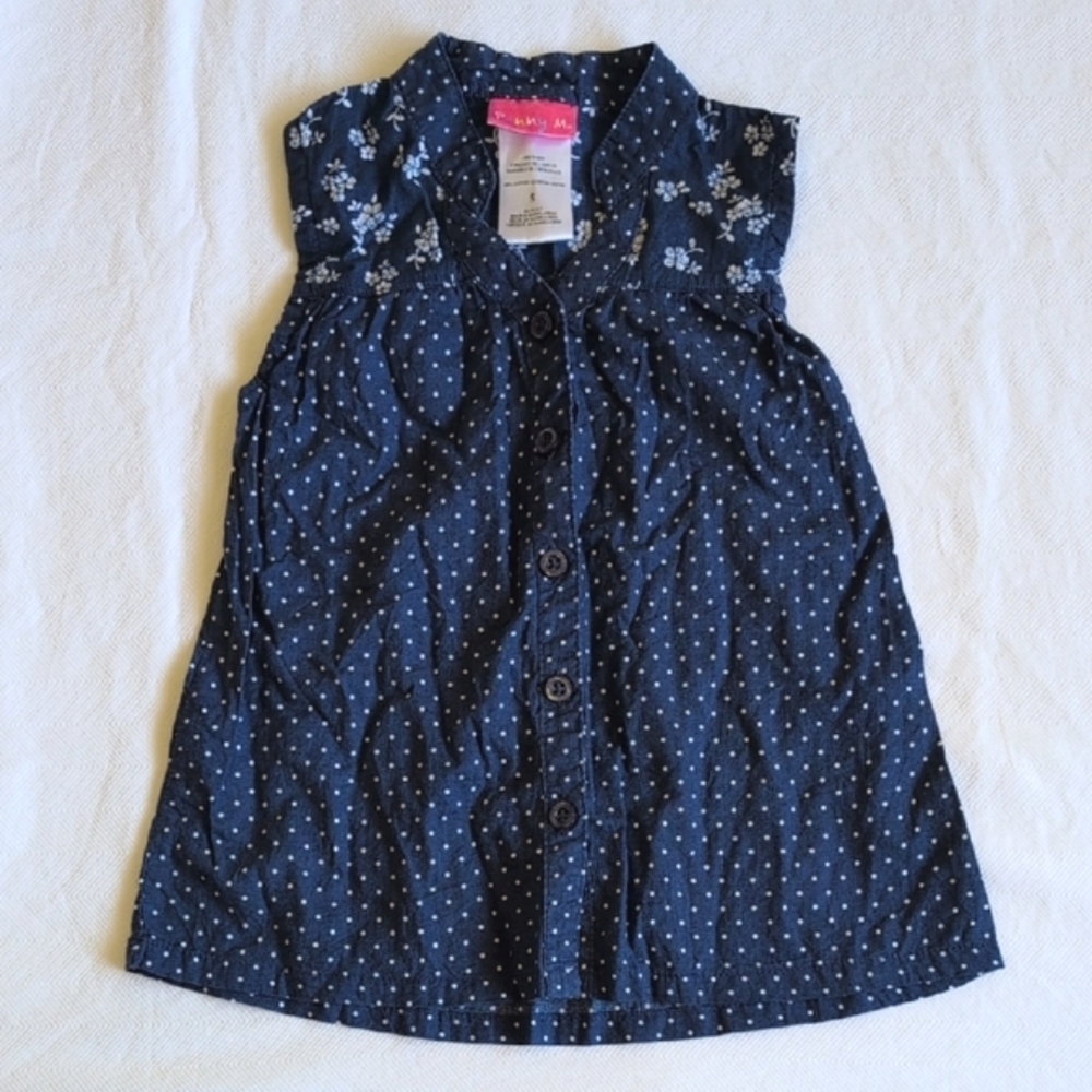 penny m navy blue floral dotted lightweight cotton tunic blouse size 5 girls